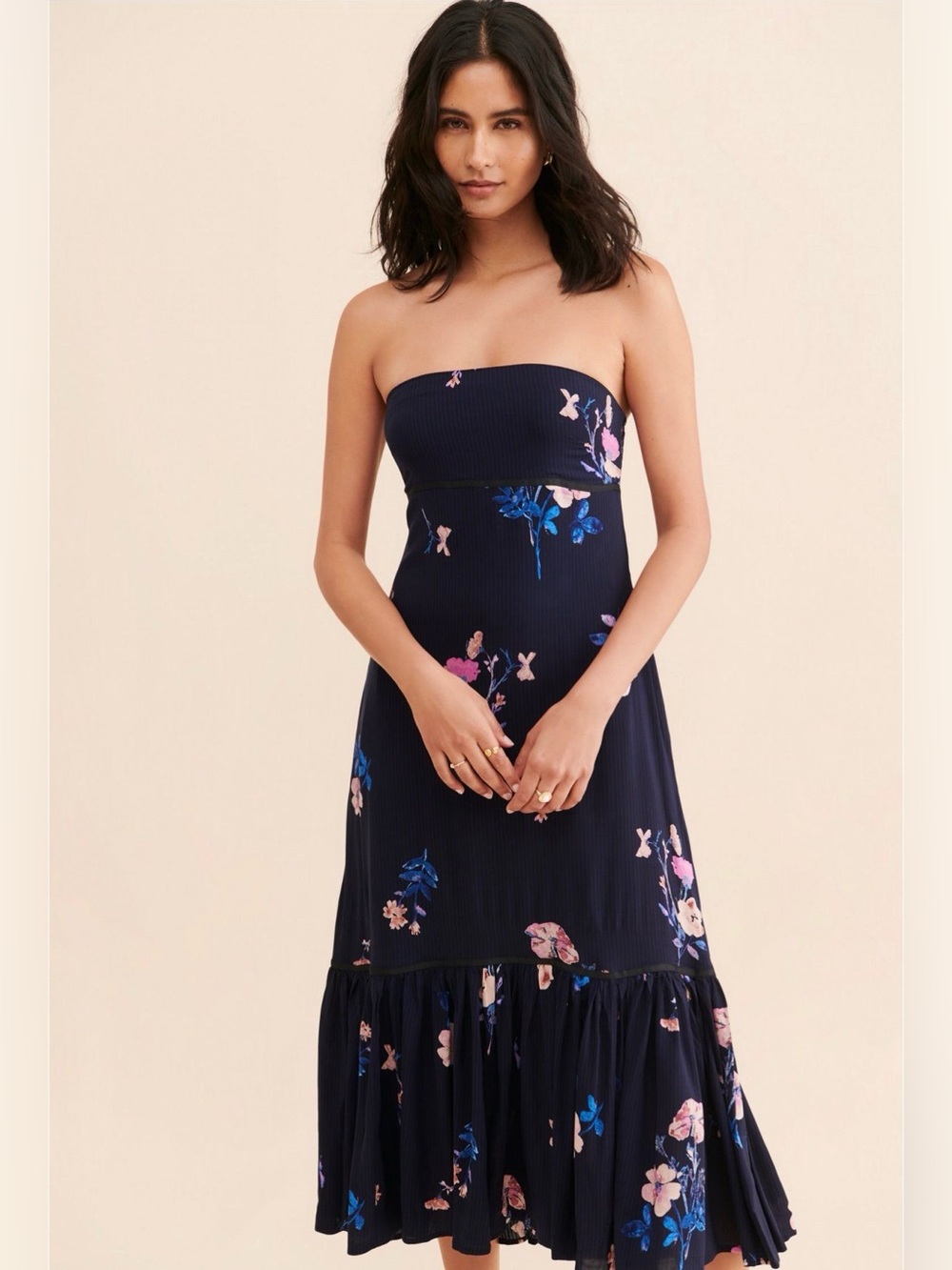 Free People Rosie Posie Floral Strapless Midi Dress M